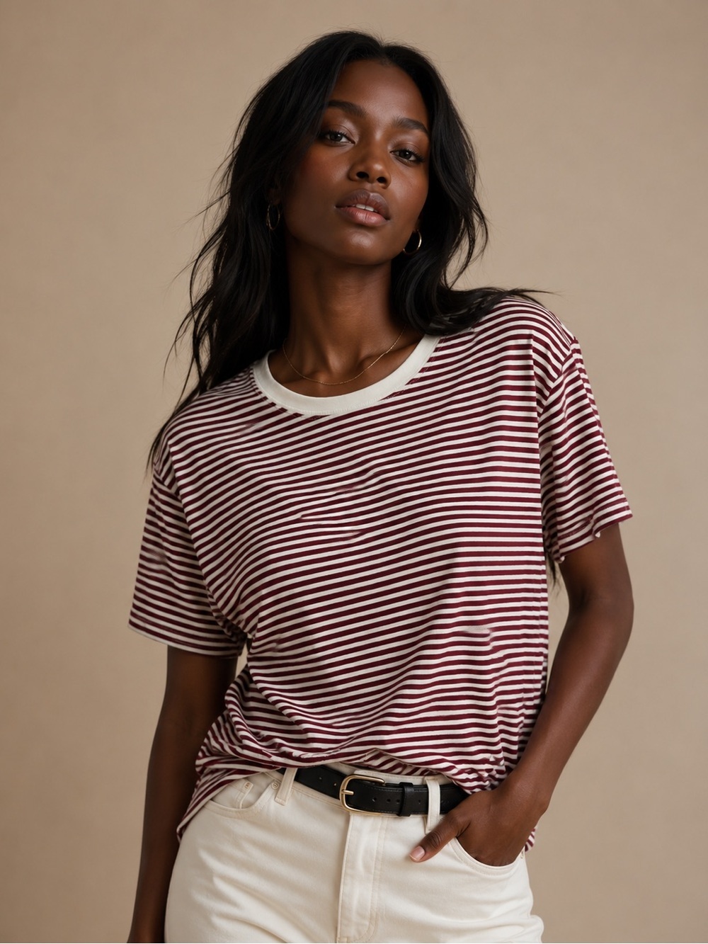 Pistola Red White Stripe Tee Coastal Chic Luxury Casual Top L Cool Girl Soft